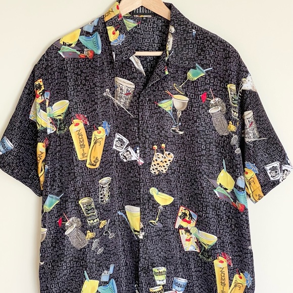Ferugini Hawaiian Tiki Cocktail Graphic Casual Button Down Shirt Men’s size XL - Picture 2 of 9